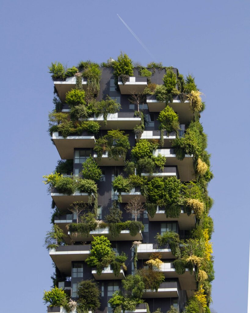 Modern residential housing society with landscaped grounds